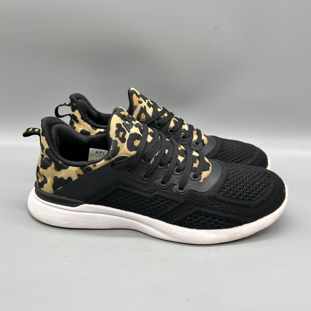 APL Shoes Womens 7.5 Black Knit Leopard Print TechLoom Tracer Training Sneakers